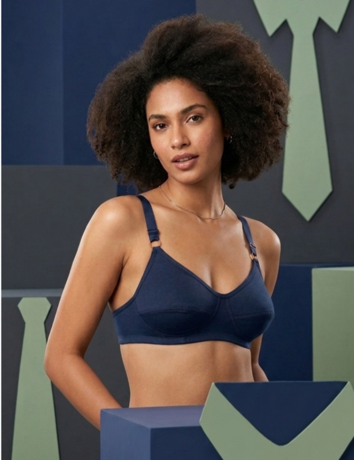 Everyday cotton bra in navy blue